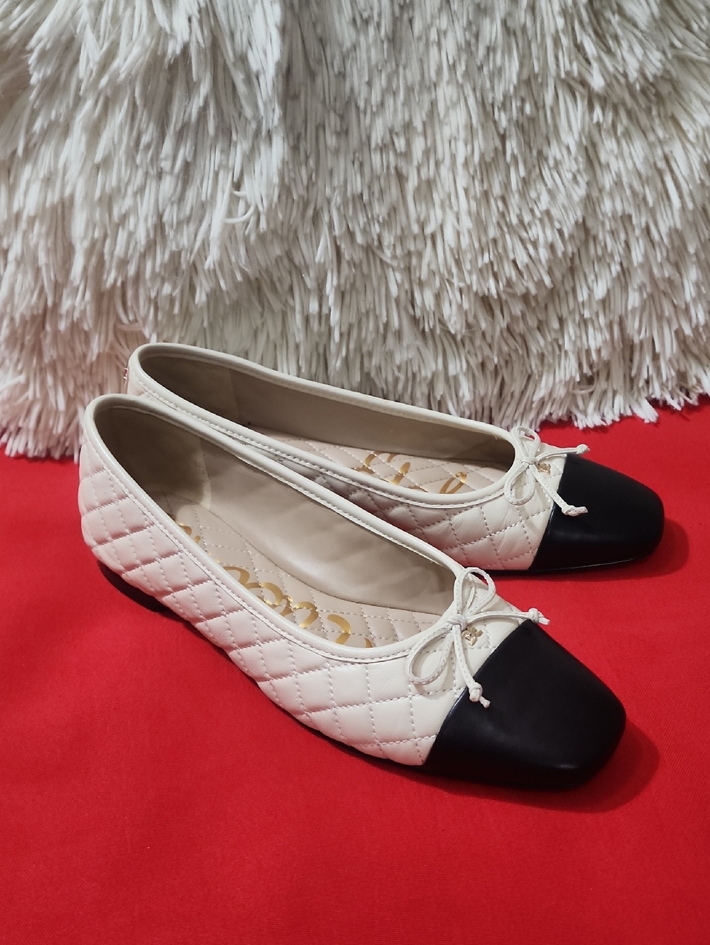 Sam Edelman Marilyn Quilted Two-Tone Ballet Flats in Cream and Black - Picture 3 of 12